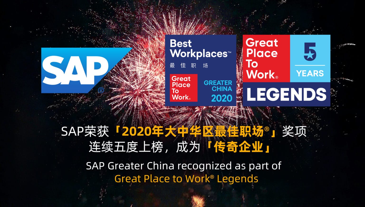 SAP榮獲「2020年大中華區最佳職場®」獎項 連續五度上榜，成為「傳奇企業」